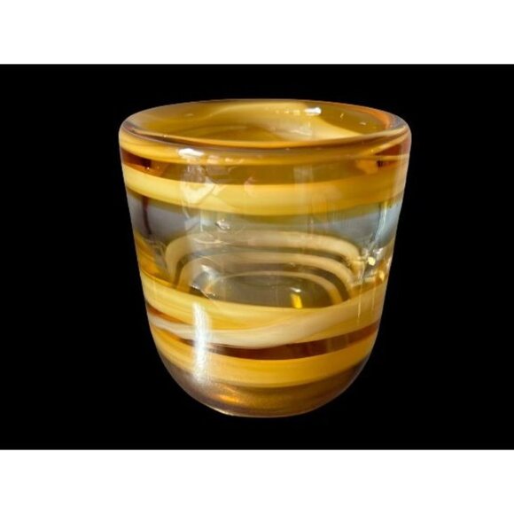 Hand-Made Art Glass Vase Clear to Yellow Scrolls - Picture 2 of 11